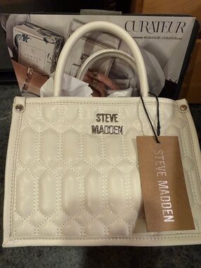 Steve Madden Cream Quilted Satchel with Top Handles